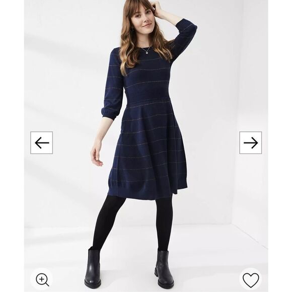 Fat Face Dresses & Skirts - Fat Face Fiona Navy Striped Knit Sweater Dress sz 14 NWT